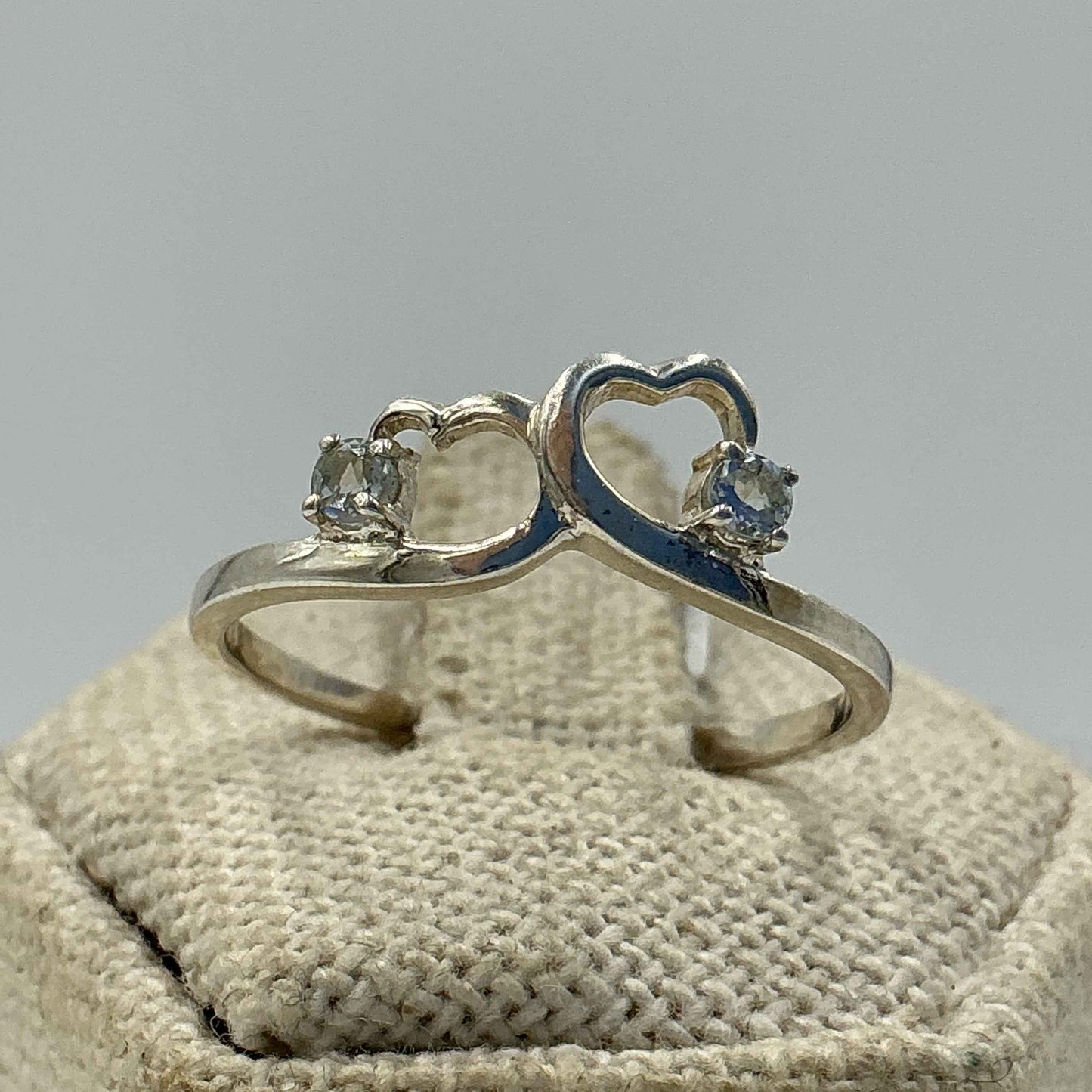Sterling Silver Double Heart Aquamarine Ring- Size 10 - Peace, Courage & Clear Communication