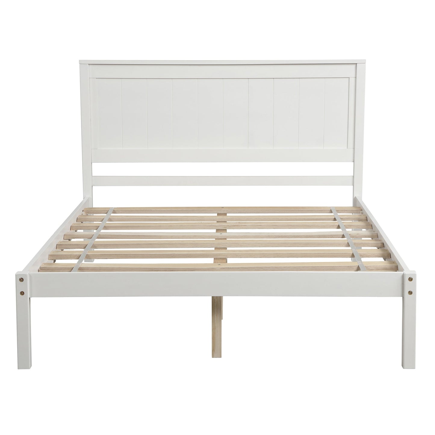 Platform Bed Frame with Headboard Wood Slat Support No Box Spring Needed Full White