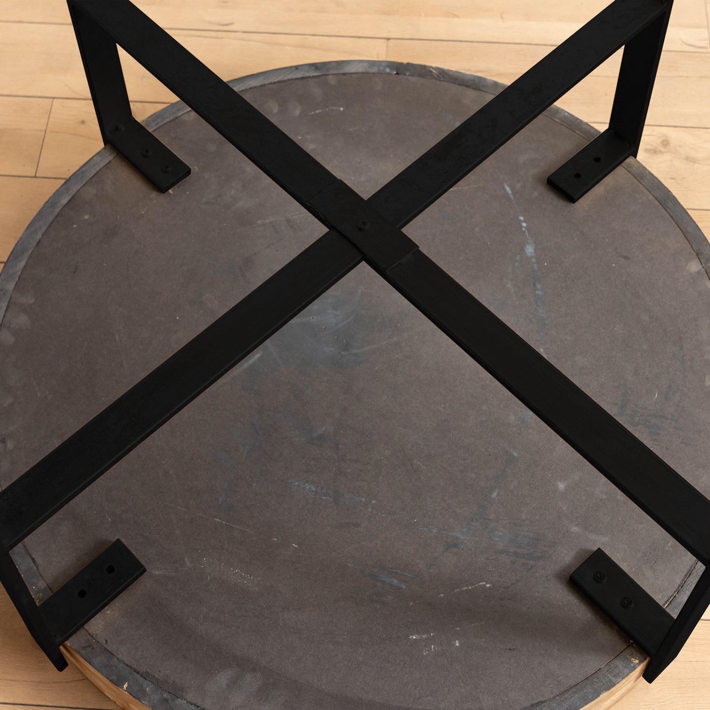 31.29"Modern Retro Splicing Round Coffee Table Fir Wood Table Top with Cross Legs Metal Base(Same SKU:W757123560)