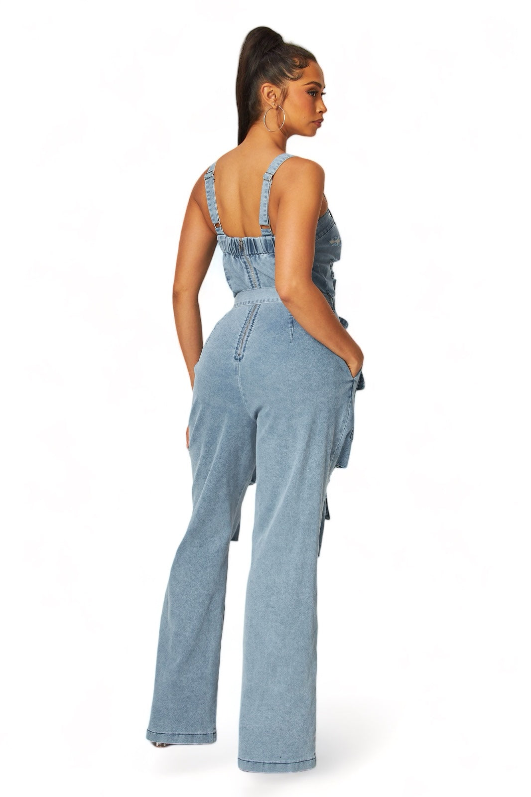 Denim Cargo Pocket Jumpsuit {HAS GREAT STRETCH}