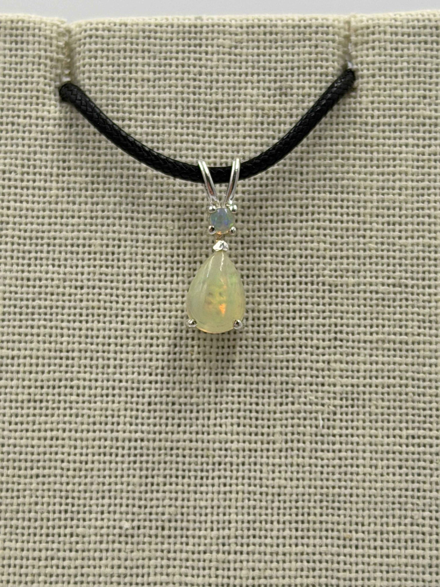 Sterling Silver Stacked Teardrop Ethiopian Opal Pendant