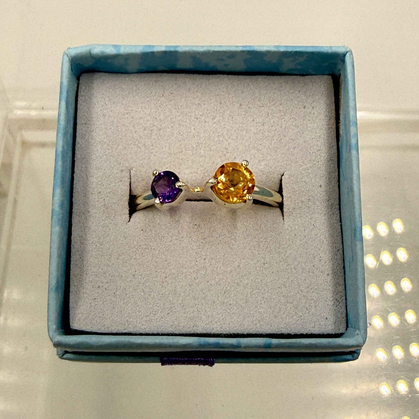 Sterling Silver Amethyst & Citrine Ring - Size 9 - Spiritual, Energizing & Joyful