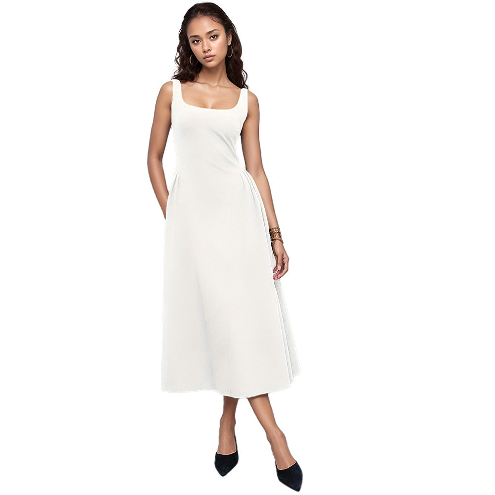 Summer Niche Design Spring Summer round Neck Backless Waist Trimming Sleeveless Dress