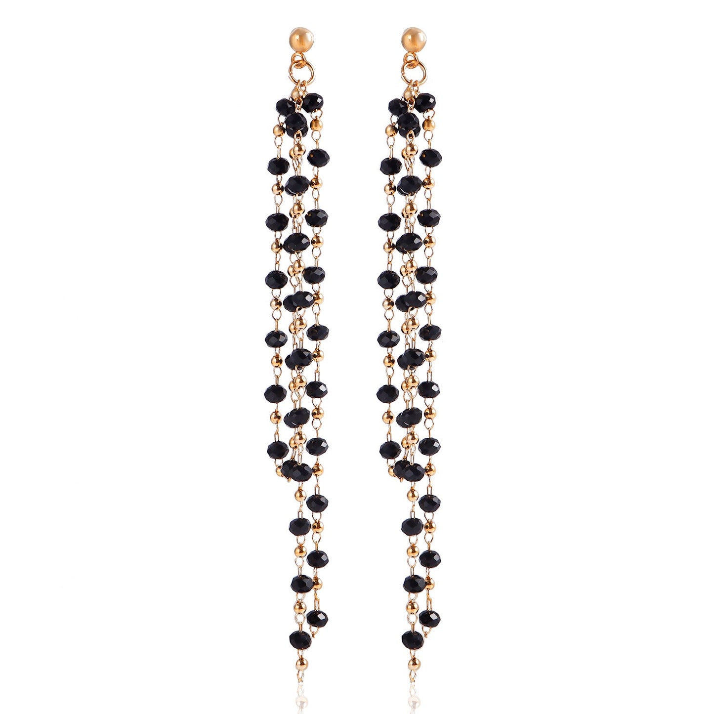 Black Glass Bead Tassel Earrings