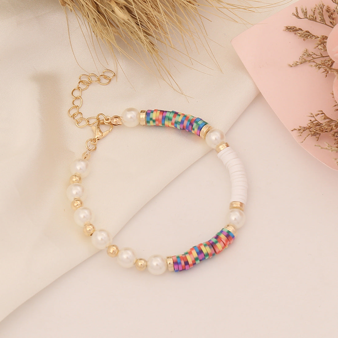 Fashion Multicolor Clay Beads Imitation Pearl Bracelet Set