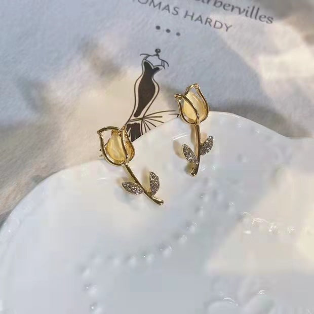 Opal Tulip Flower Earrings
