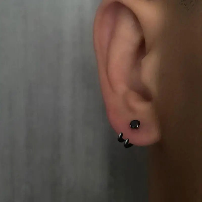 Zircon Stud Earrings Single Hook Shape | Trendy Hip-Hop Jewelry for Men Women