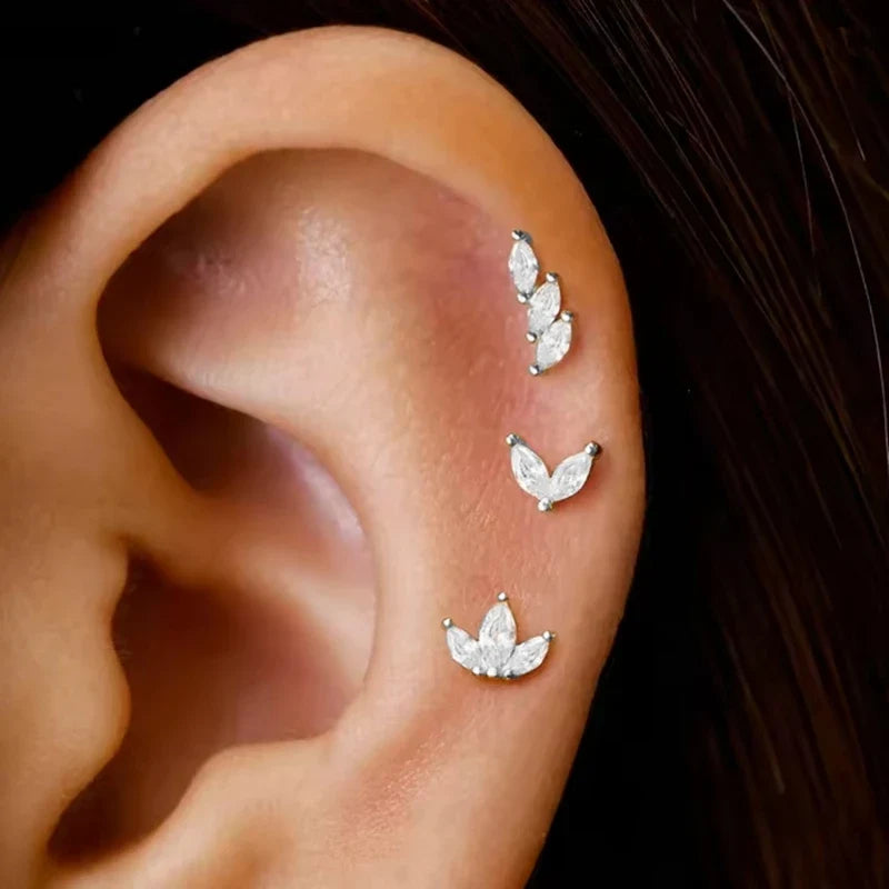 3PCS Star Stud Earrings Set | Stainless Steel Zircon Punk Piercing Jewelry for Women