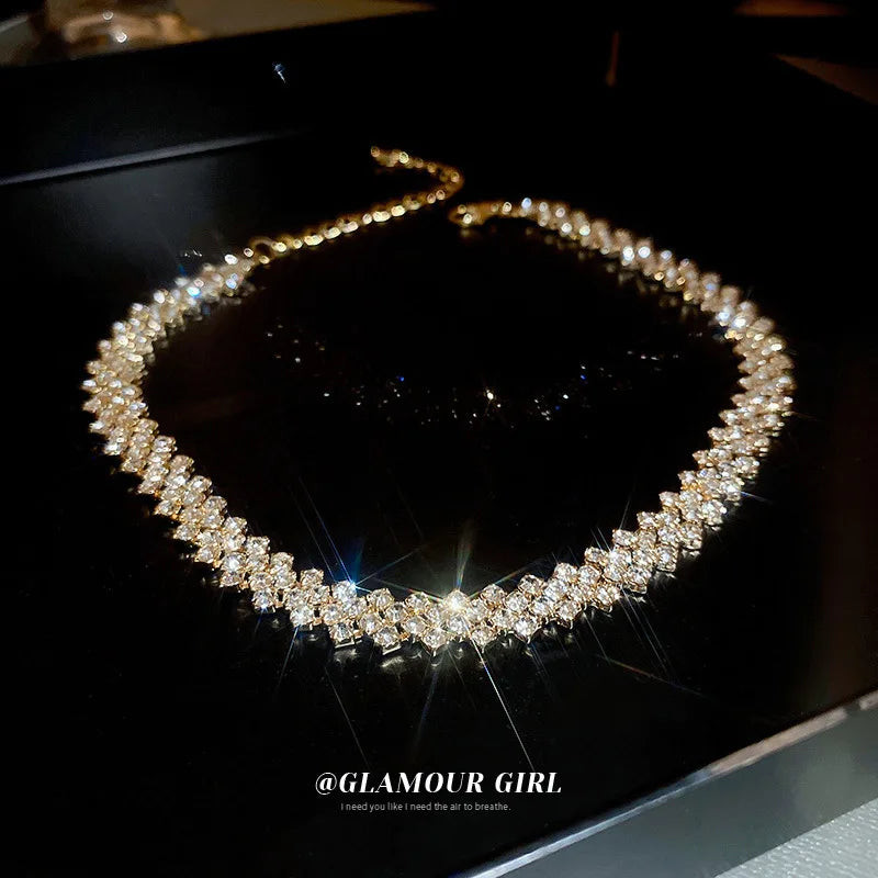 Simple Rhinestone Choker Necklace | Light Luxury Collarbone Chain for Women