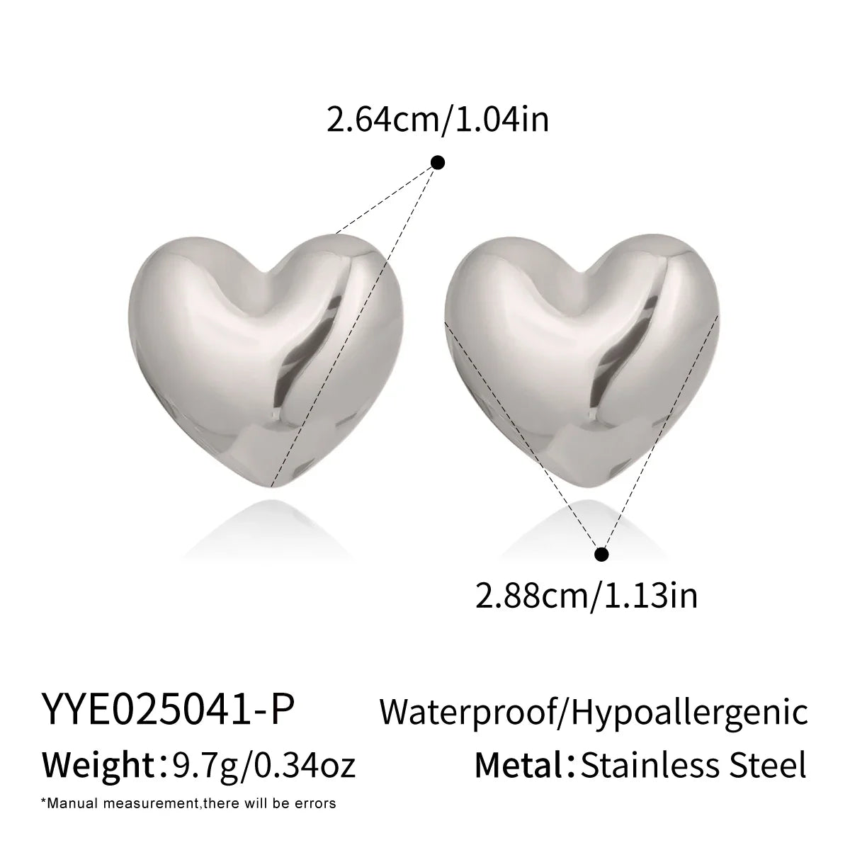 18K Gold Plated Stainless Steel Heart Stud Earrings | Smooth & Waterproof Jewelry Gift