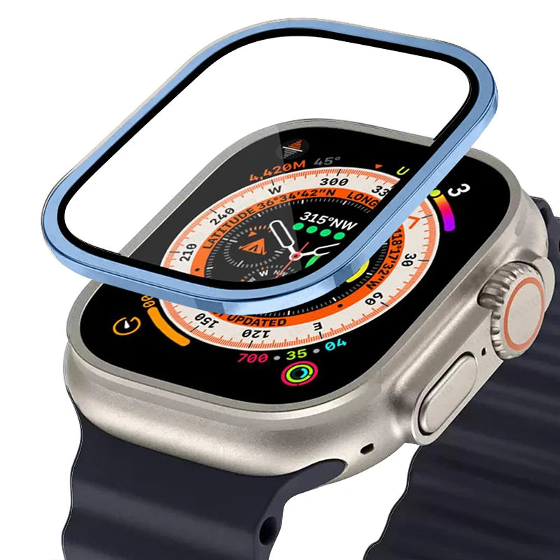 Metal Aluminum Alloy Case for Apple Watch Ultra 3 49mm Screen Scratch-proof Protective Cover Frame+HD Tempered Glass Film Shell