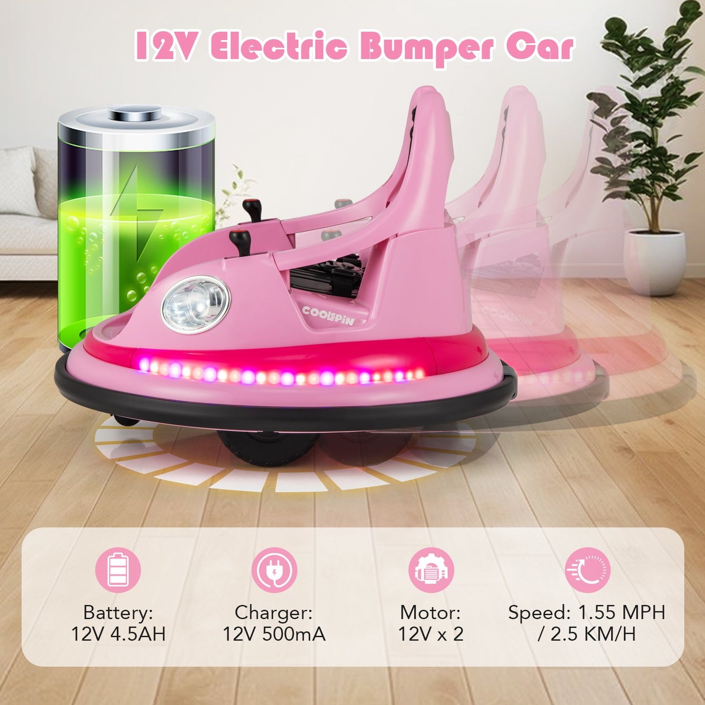 12V Kids Ride On Bumper Car with Remote Control and Dual Joysticks