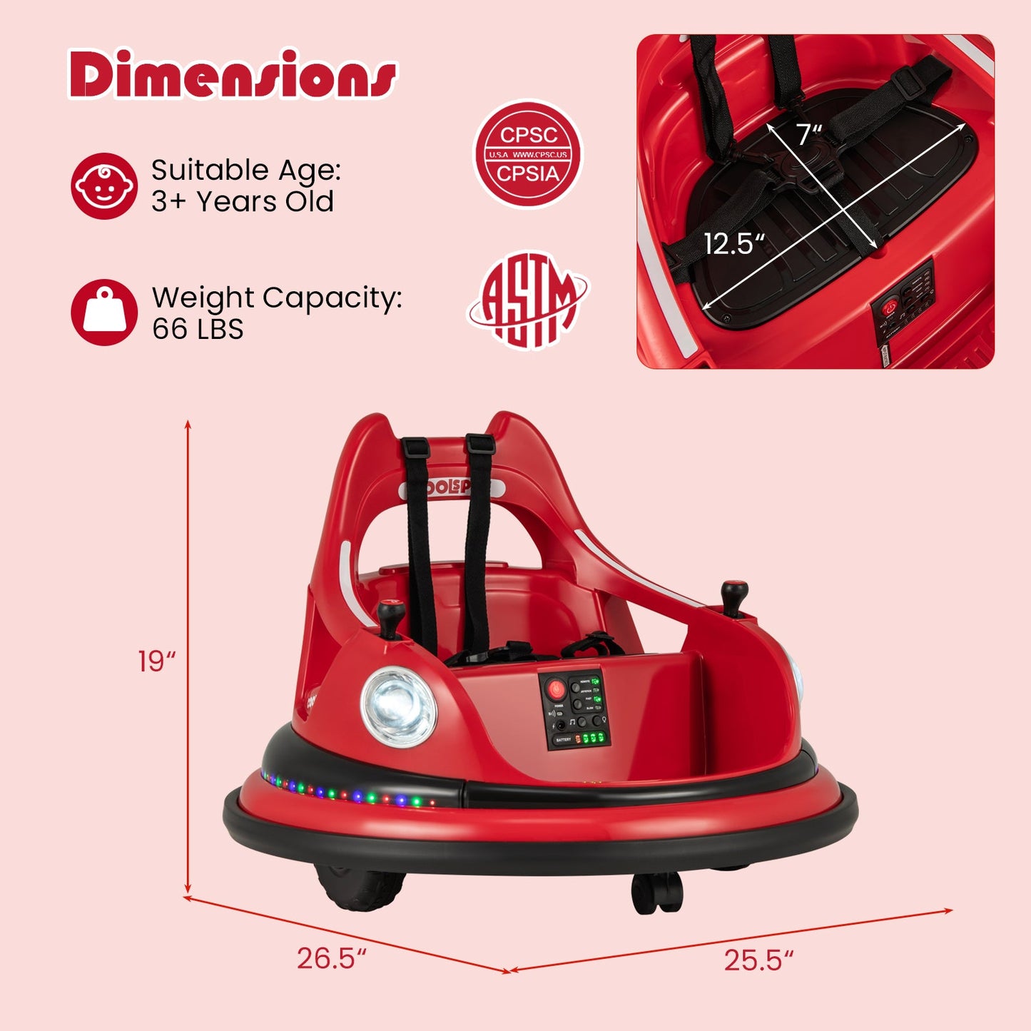 12V Kids Ride On Bumper Car with Remote Control and Dual Joysticks