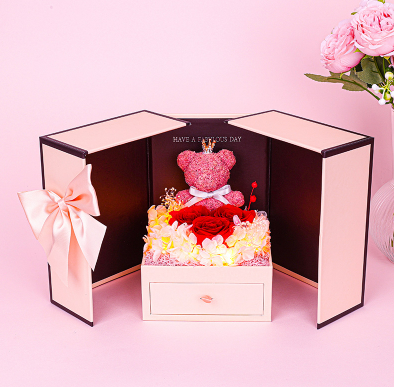Little Bear Preserved Fresh Flower Gift Box Valentine's Day