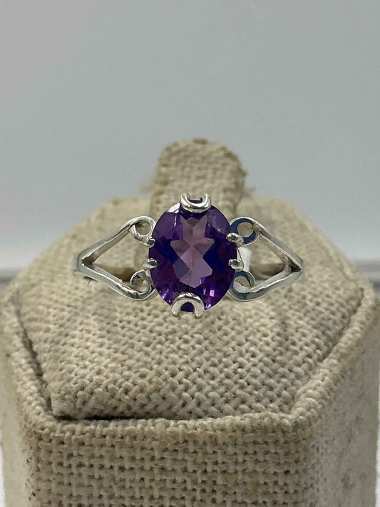 Sterling Silver Lotus Teardrop Amethyst Ring – Size 10 – Calm, Intuition & Spiritual Protection