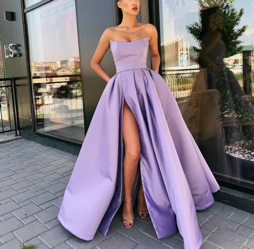 Dress Performance Dress Sexy Tube Top Split Long Cocktail Host Evening Dress