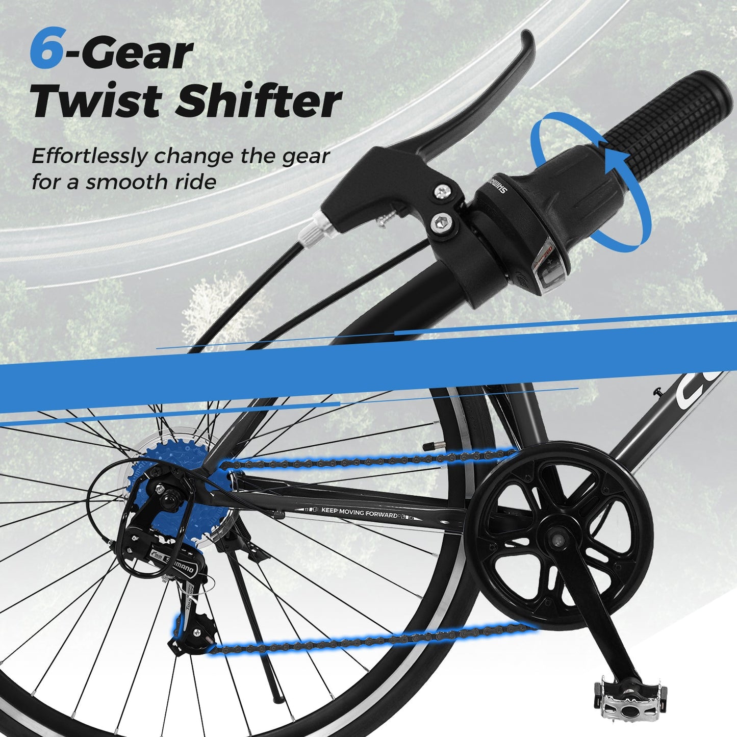 26 Inch Mountain Bike Adjustable with 6-Speed and All-terrain Rubber Wheels