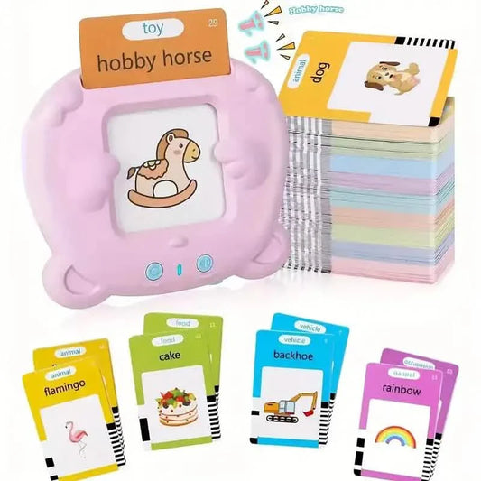 Flash Card Learning Toy – 112 Cards, 224 Words | USB Rechargeable Reading Toy for Kids (Pink/Blue)