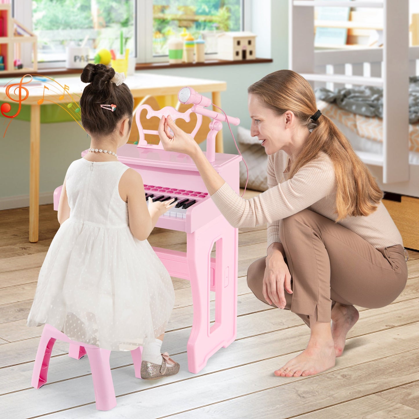 37 Keys Music Piano with Microphone Kids Piano Keyboard with Detachable Music Stand