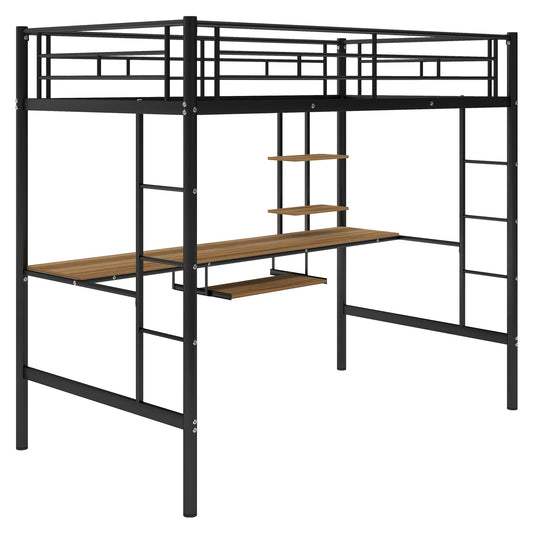 Loft Bed with Desk and Shelf   Space Saving Design Twin