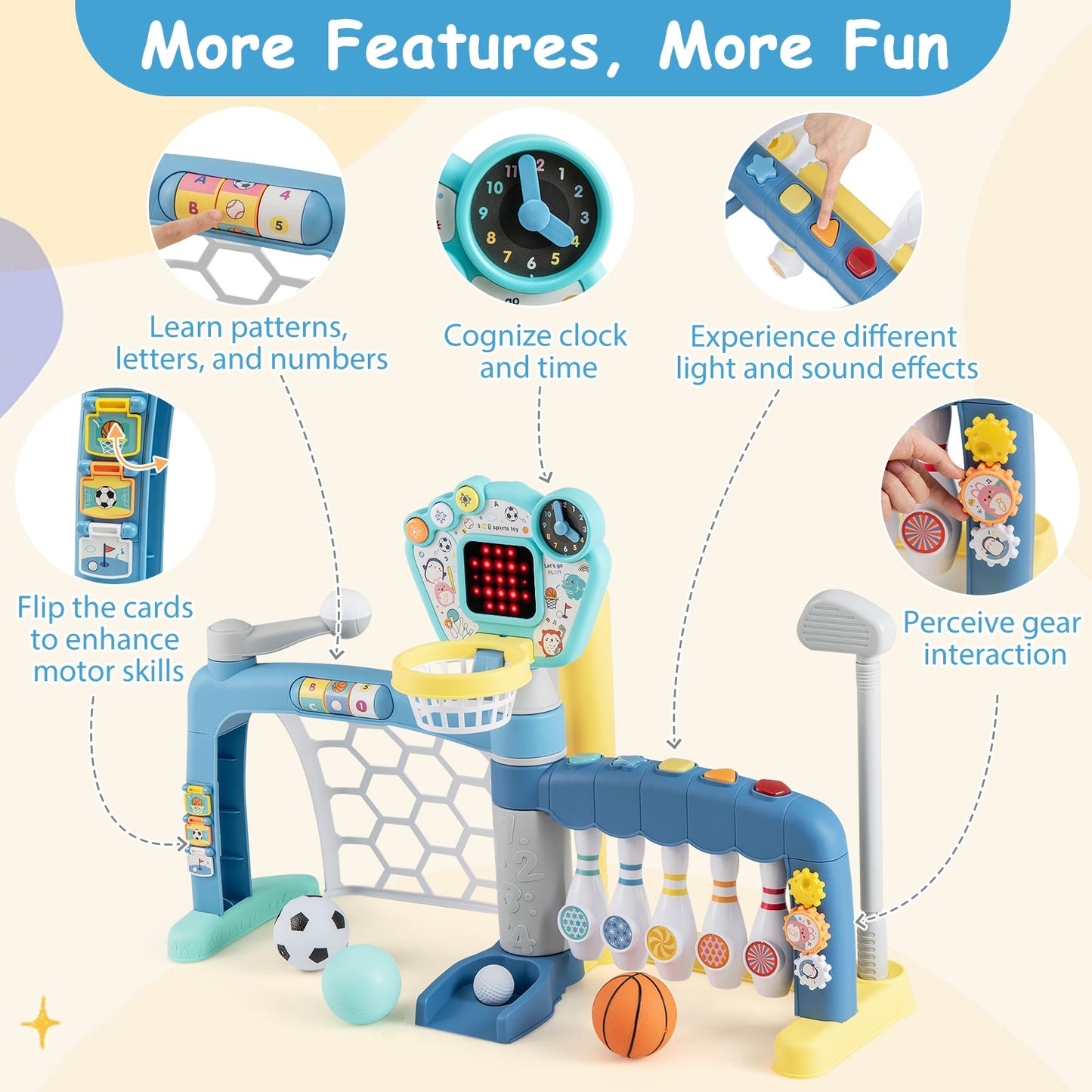 5 in 1 Toddler Sports Toy with Adjustable Basketball Hoop for Baby Boys Girls 18 Months+