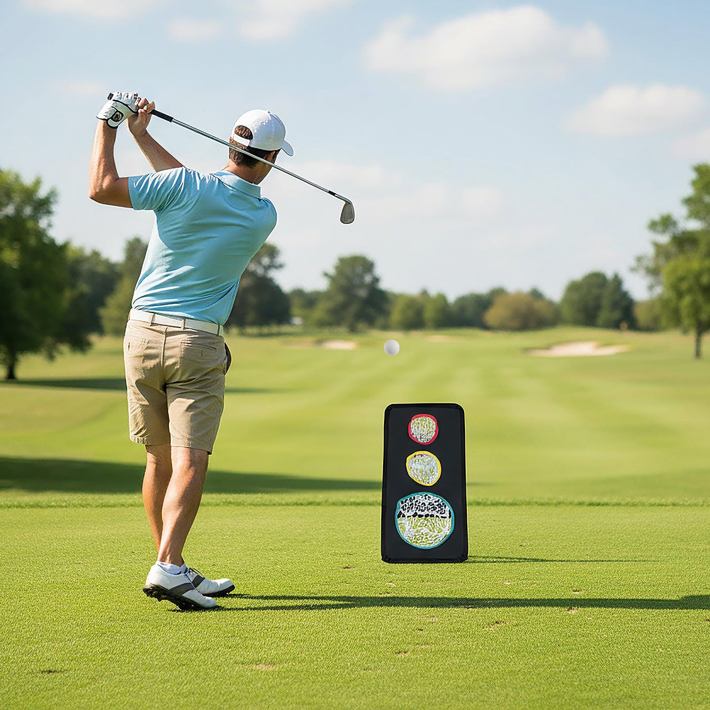 Dual-Sided Golf Chipping Net Triple Target Training System with 5 Target Holes