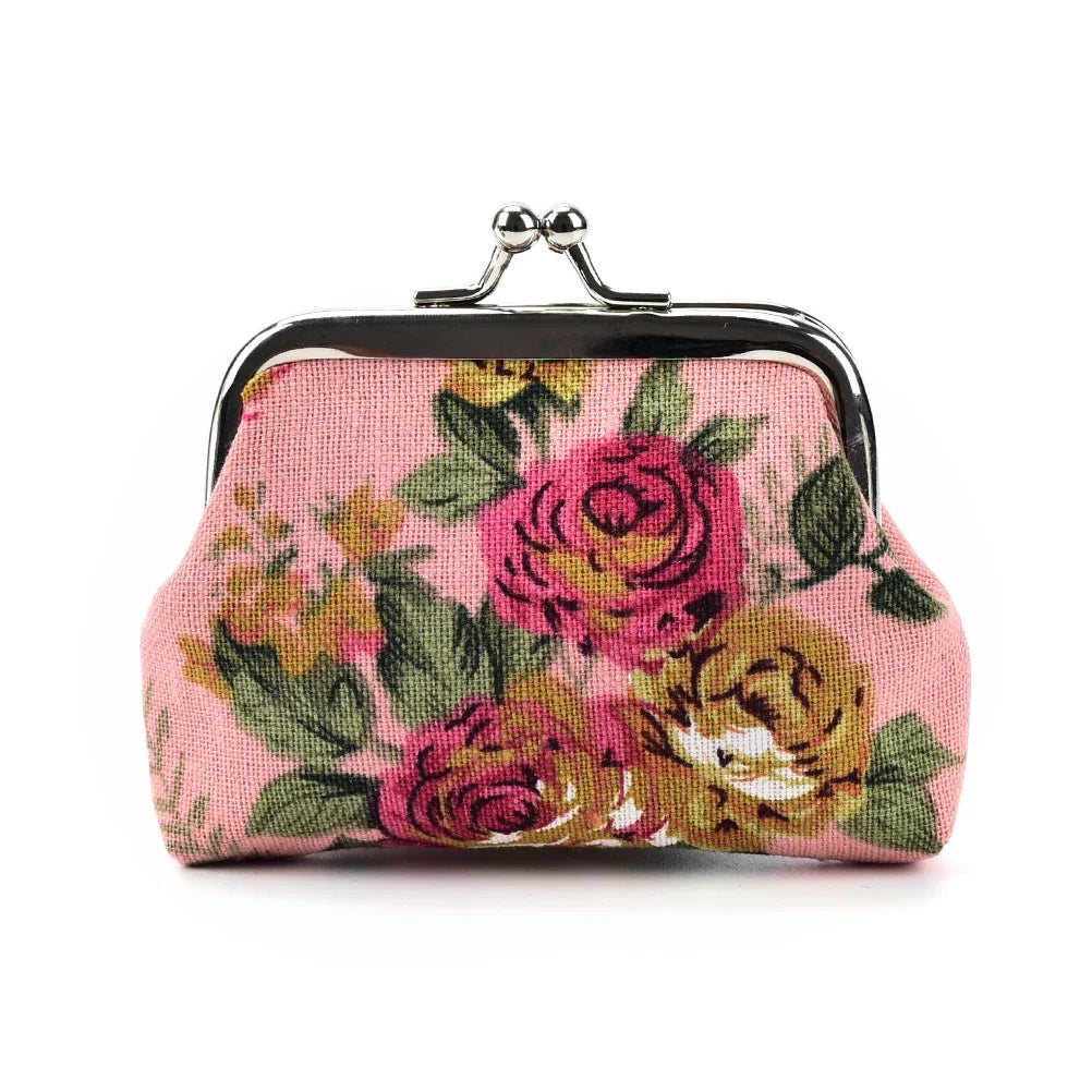 Canvas Mini Coin Purse Wallet | Floral Small Bag for Women and Girls