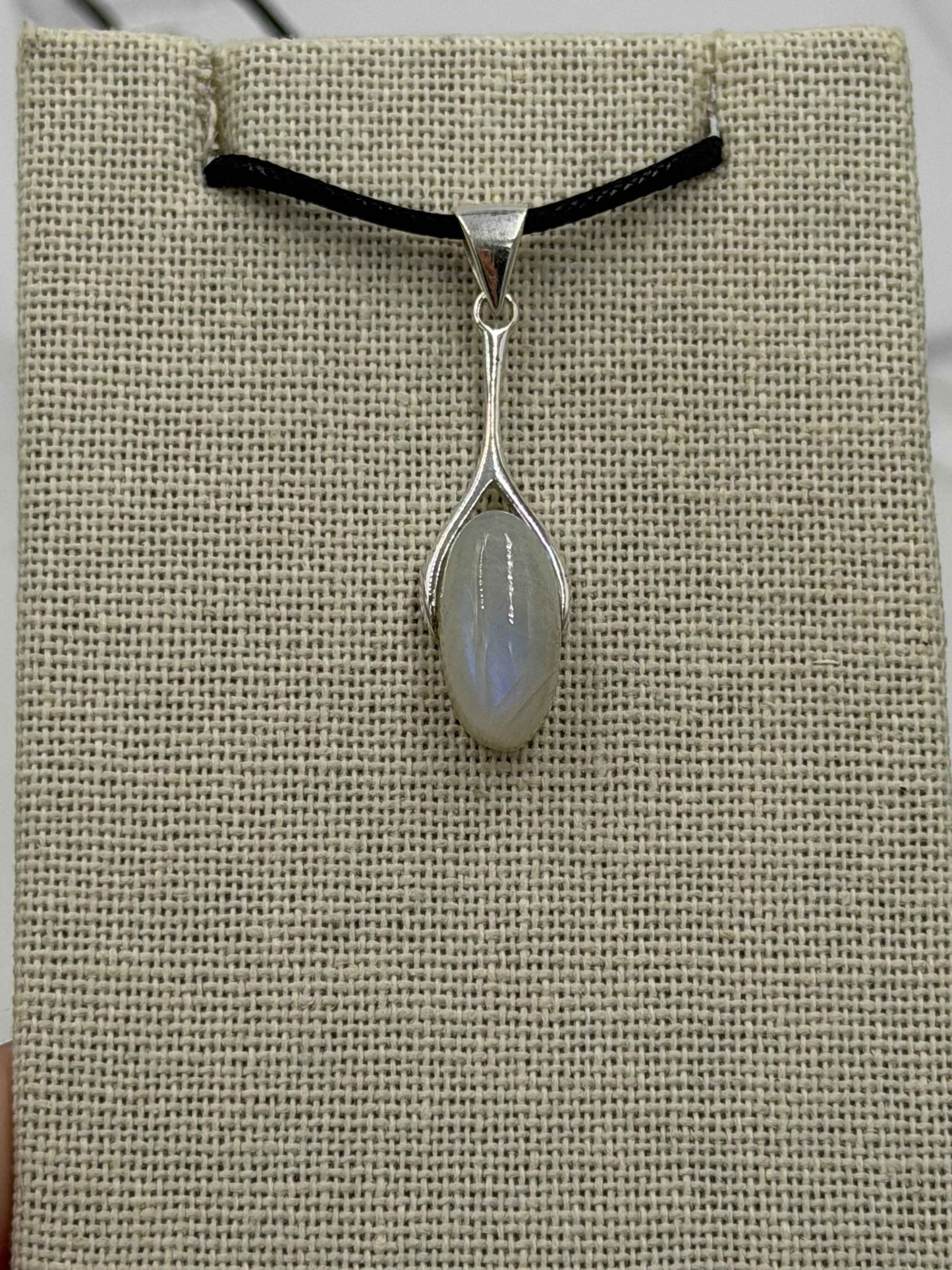 Sterling Silver Dropped Oval Rainbow Moonstone Pendant