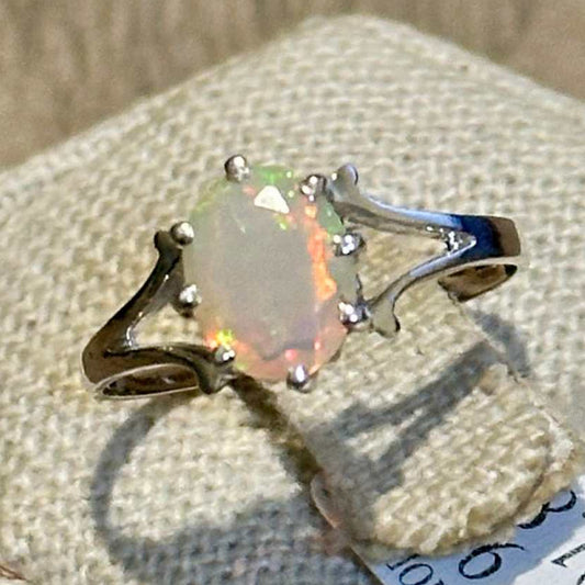 Ethiopian Opal Oval Crown-Prong Ring – Sterling Silver – Size 9