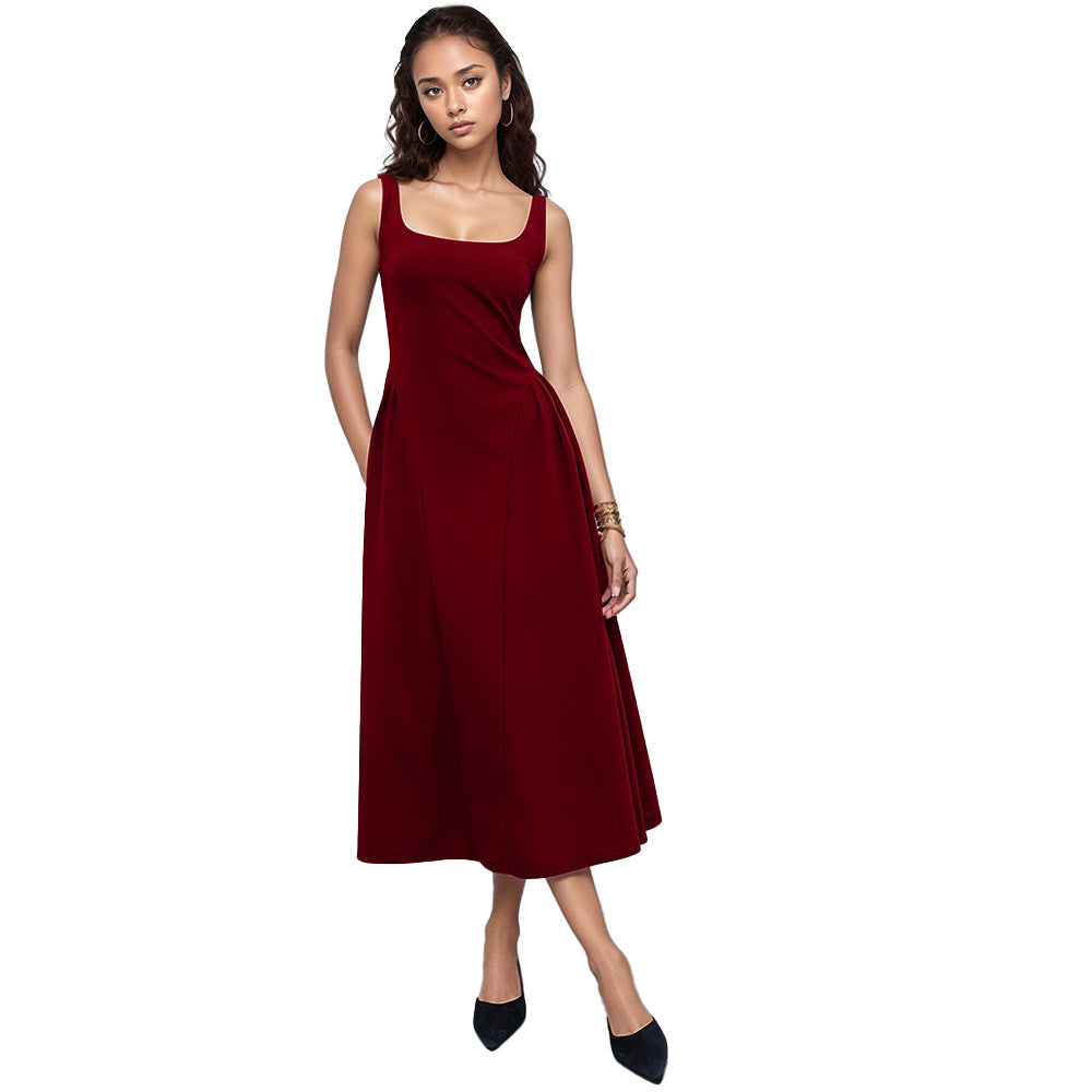 Summer Niche Design Spring Summer round Neck Backless Waist Trimming Sleeveless Dress