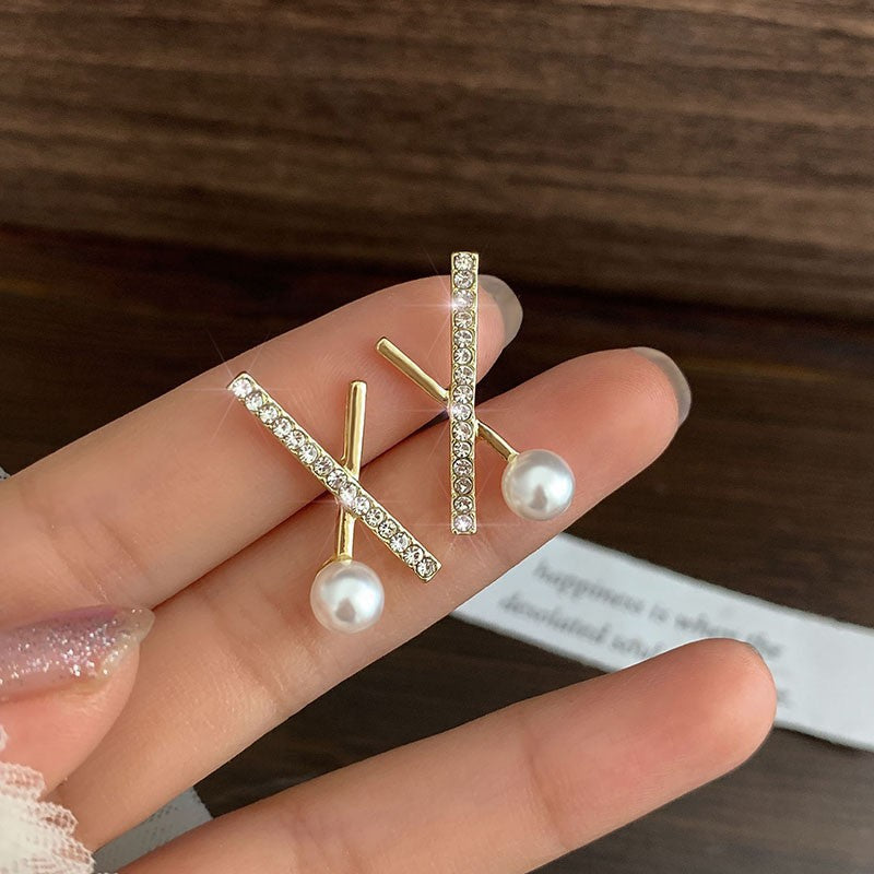 Rhinestone Geometric Pearl Earrings