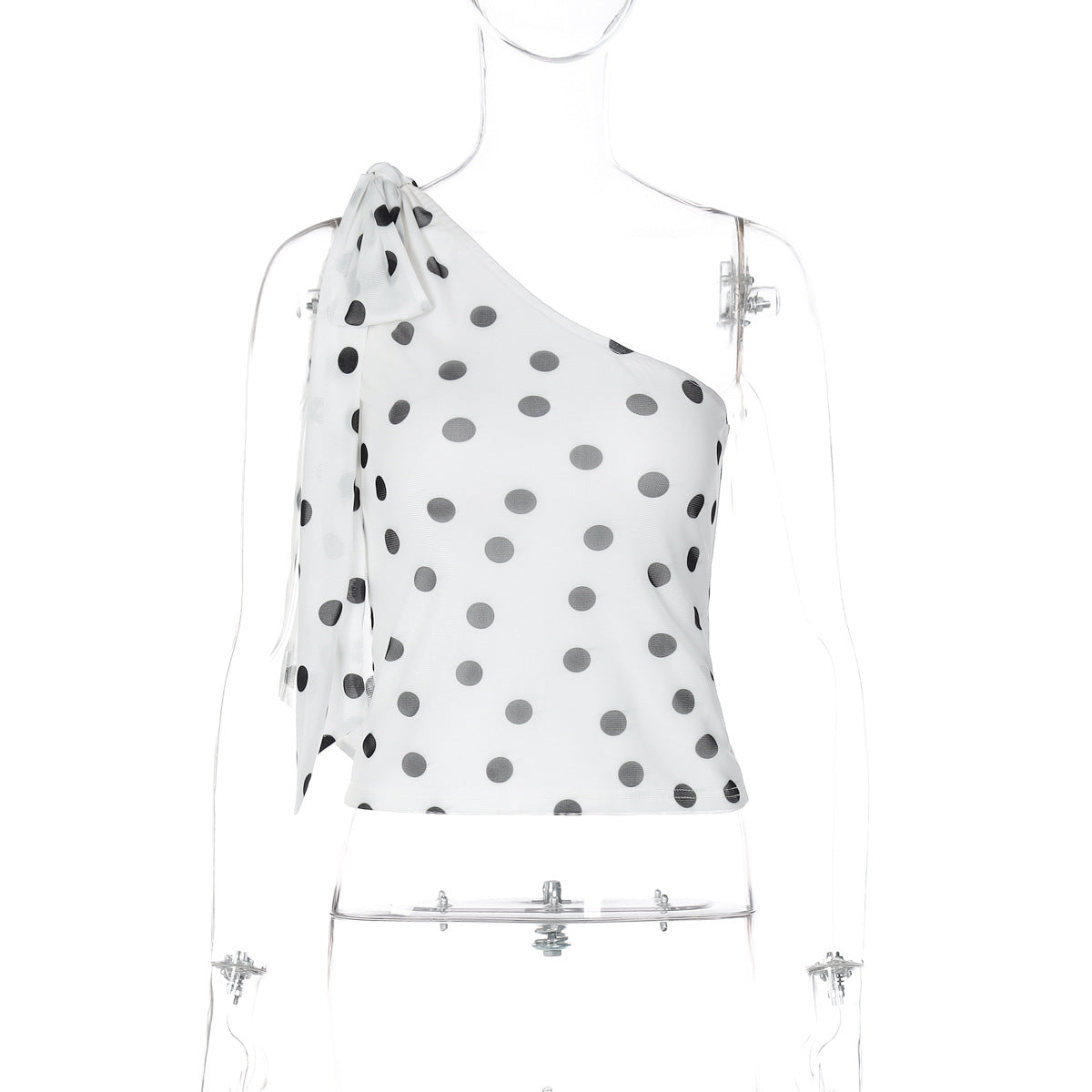 Women Clothing Summer Polka Dot Printed One Shoulder Sleeveless All Matching Slim Fit Tank Top