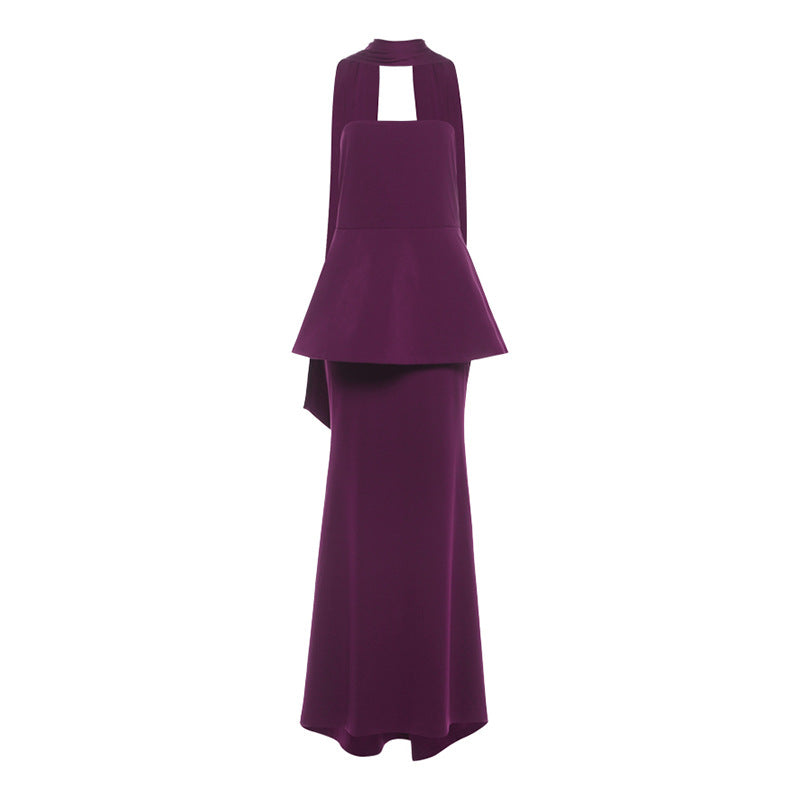 Autumn Winter Women Sexy Backless Solid Color Slim Ribbon Tube Top Dress