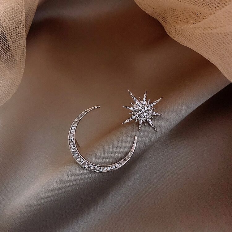 Crescent Moon Shooting Star Jewelry Stud Earrings