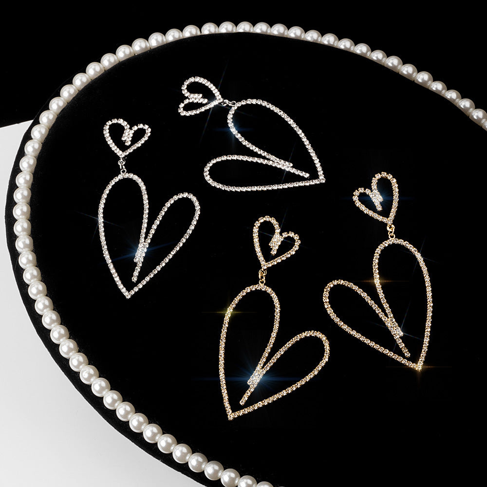 Crystal Rhinestone Heart Drop Dangle Earrings