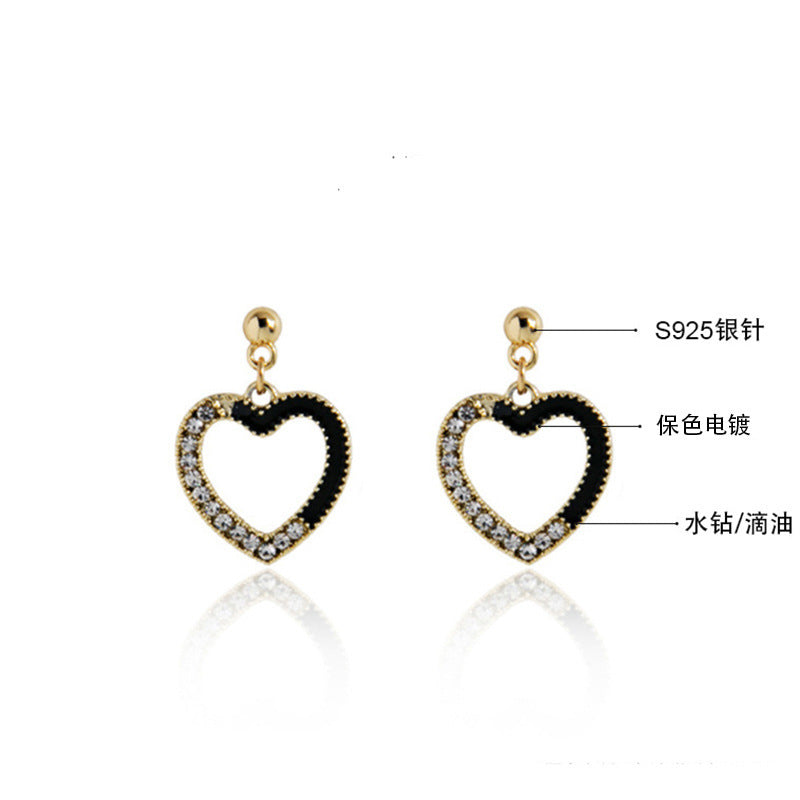 Shiny Rhinestone Heart Earrings