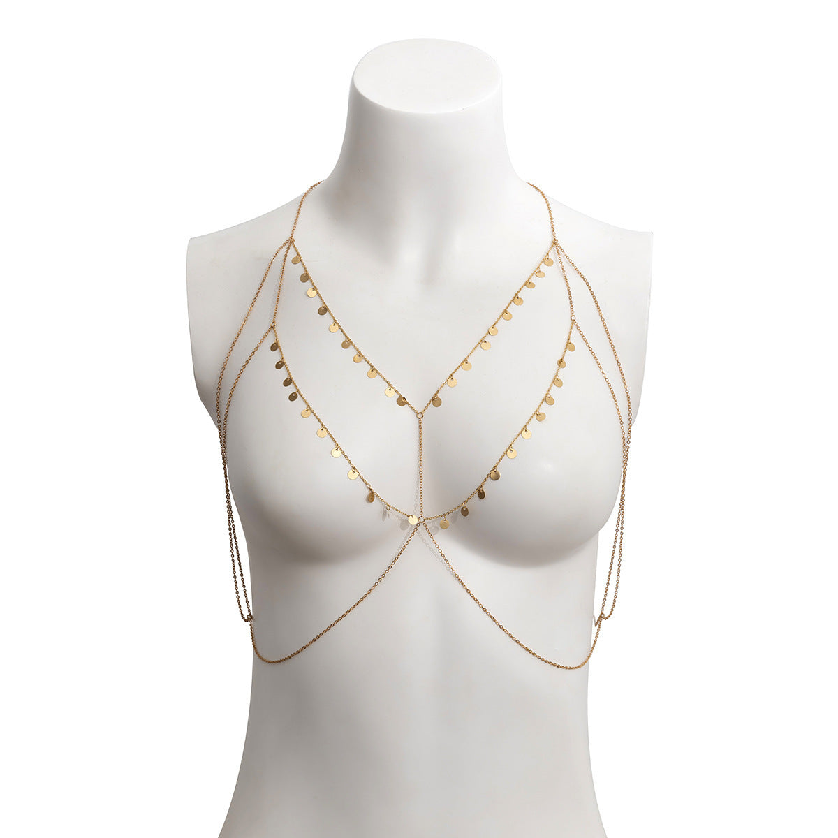 Multi-Layer Metal Small Round Piece Tassel Chest Chain Body Chain