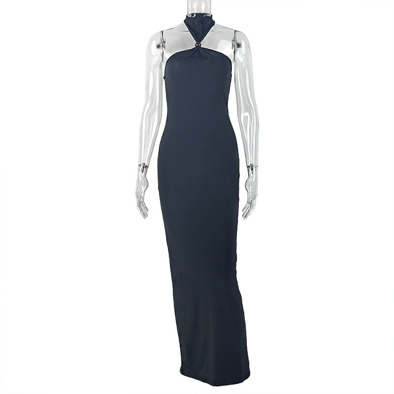 Solid Color Women Curve Slim Hip Dress Halter Bandeau Sexy Elegant Dress