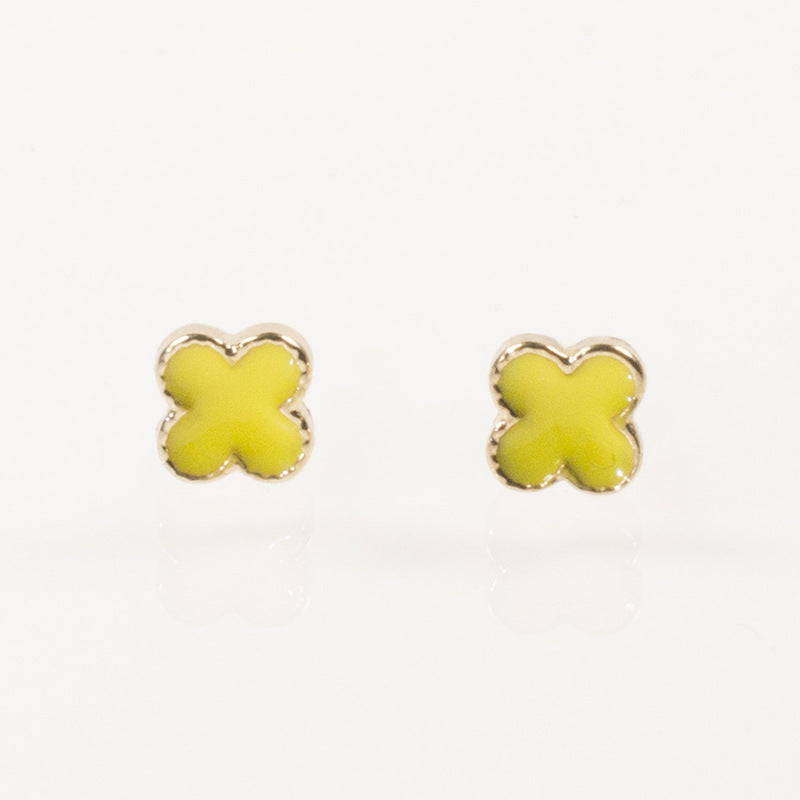 Butterfly four-leaf clover stud earrings set