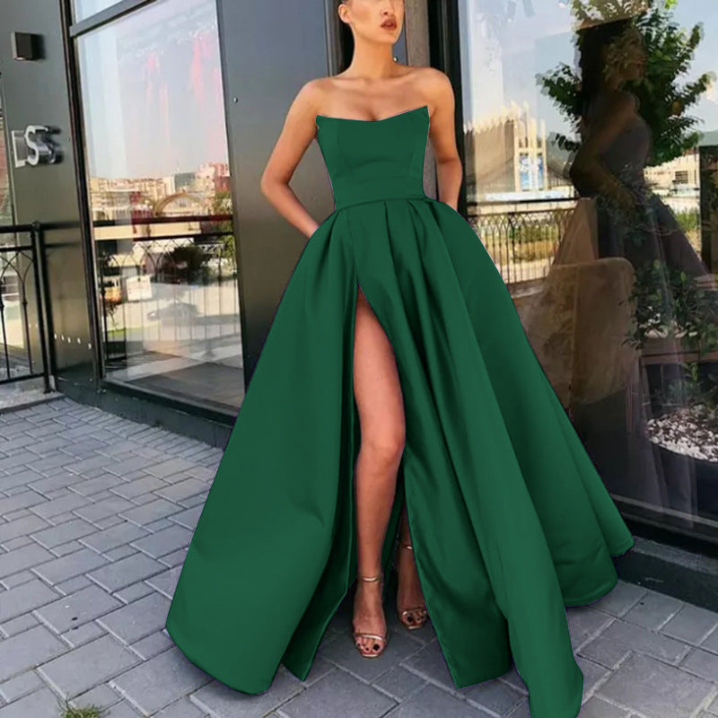 Dress Performance Dress Sexy Tube Top Split Long Cocktail Host Evening Dress