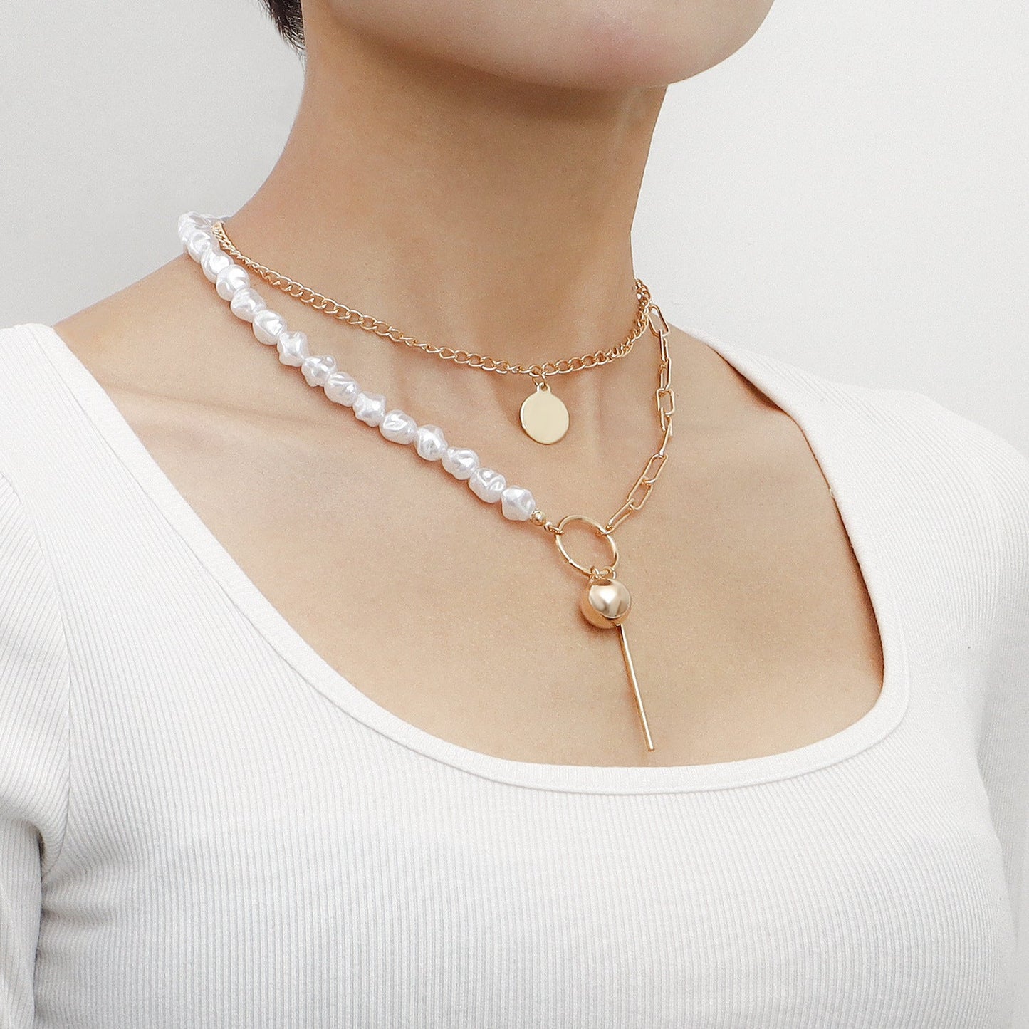 Vintage Baroque layer Chain Pearl Necklace