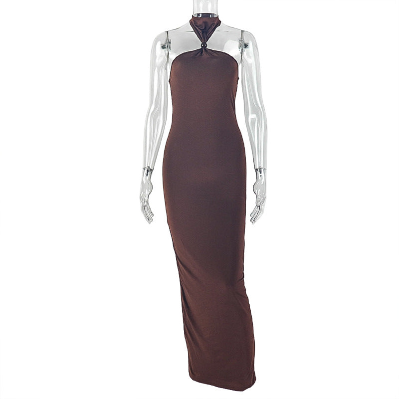 Solid Color Women Curve Slim Hip Dress Halter Bandeau Sexy Elegant Dress
