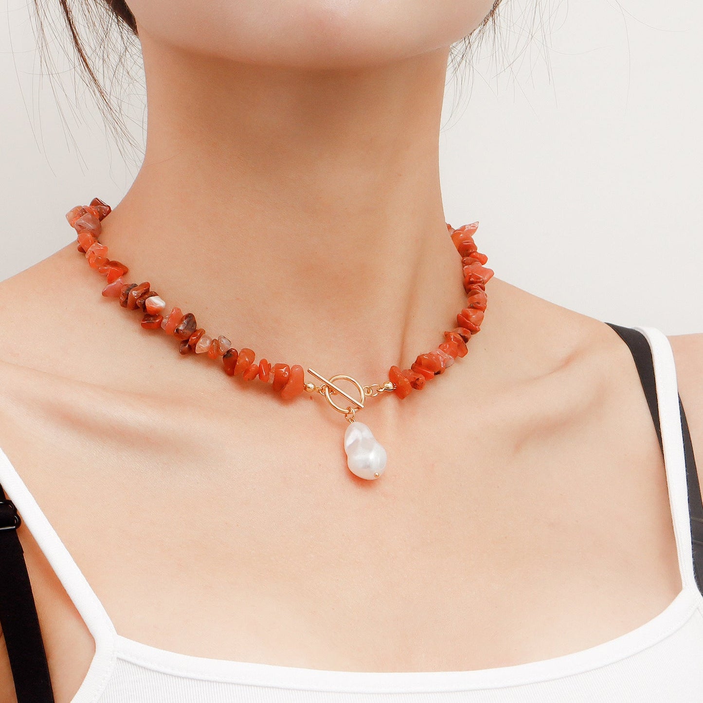 Vintage Sexy Red Gravel Natural Stone Necklace