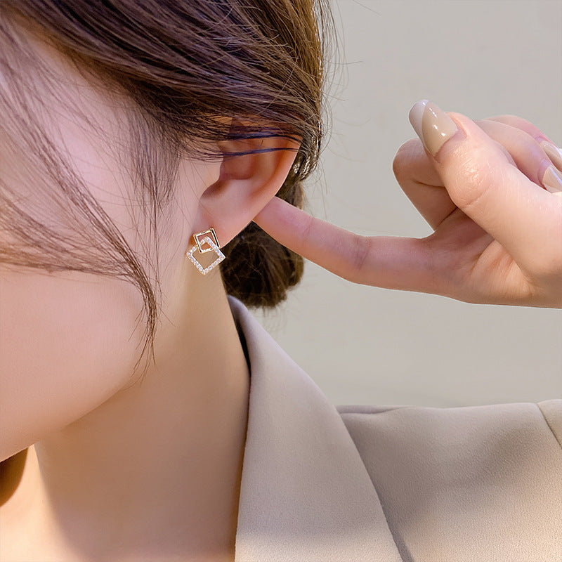 Geometry Hollow Rhinestone Squares Earrings