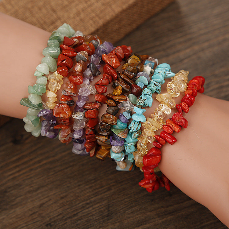 Natural Stone Amethyst Green Aventurine Tiger Eyes Gravel Bracelet