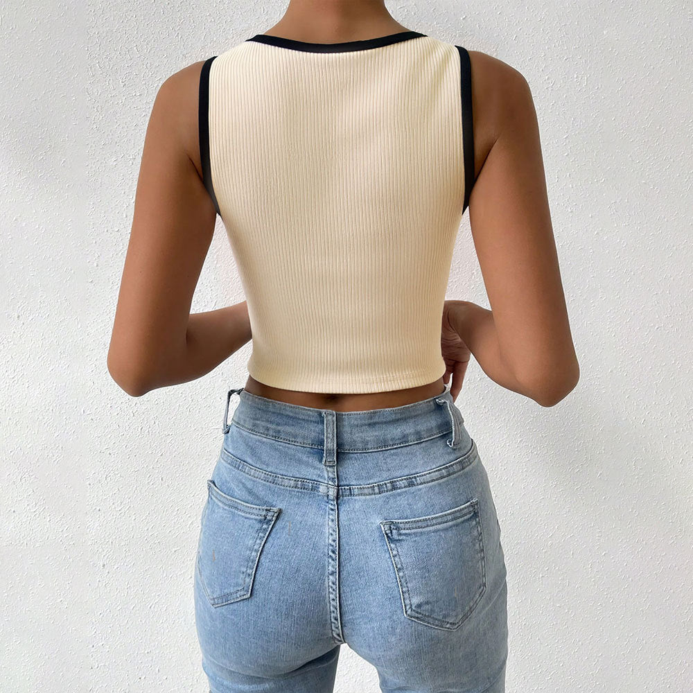 Knitted Inner Match Design Color Matching Slim Sports Bottoming Top Summer Sleeveless Vest