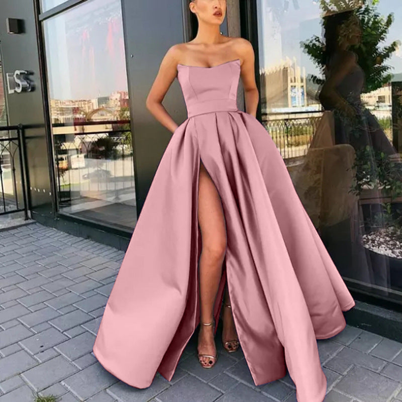 Dress Performance Dress Sexy Tube Top Split Long Cocktail Host Evening Dress