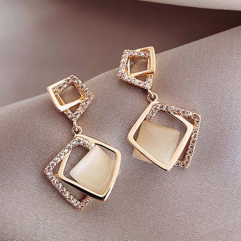 Multilayer square Opal Earrings