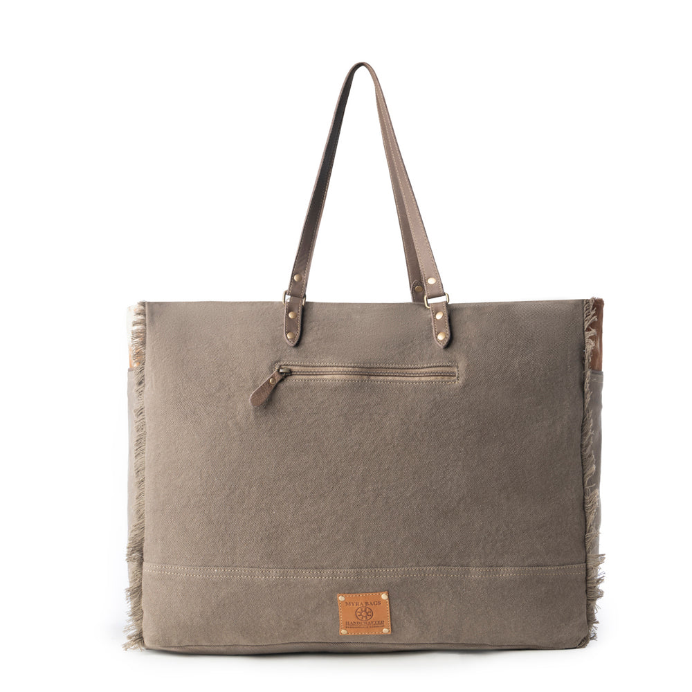 Myra Ranger Hide Western Weekender Bag for Women in olive with hairon detail
