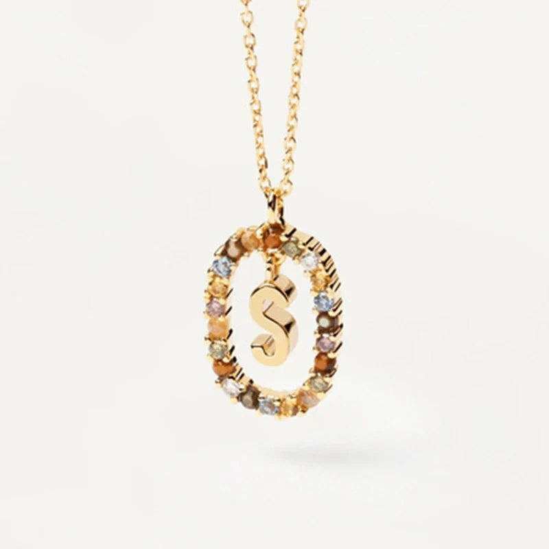 925 Sterling Silver Gold Initial Necklace | Personalized Letter Pendant with Zirconia